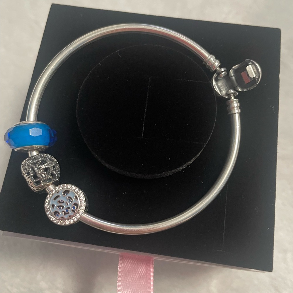 Pandora Moments Bangle with‎ 3 Pandora Charms